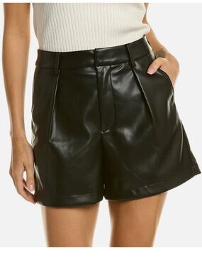 7 For All Mankind Black Faux Leather High-Rise Tailored Shorts